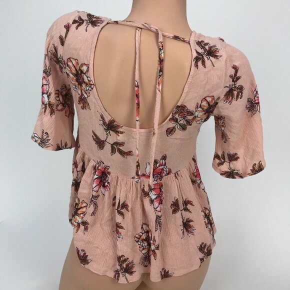 Seek The Label Floral Print Button Up Short Sleeve Crop Top Peplum Ruffle SZ S - Picture 5 of 6